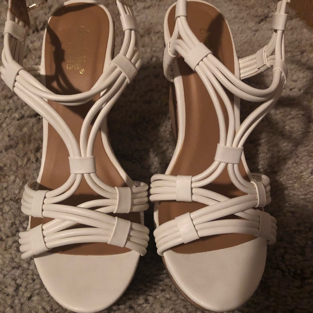 White strappy wedges